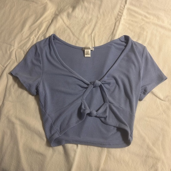 Bozzolo Tops - Bozzolo Blue Tie Front Crop Blouse